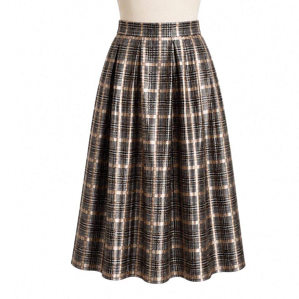 JH Collectibles Vintage Plaid Pleated Midi Skirt Brown Black Womens Size 10